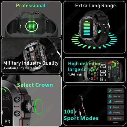 New Rugged Smart Watch Men Wireless Call IP68 Sport Fitness AI Voice Outdoor Smartwatch For Mobile Phones