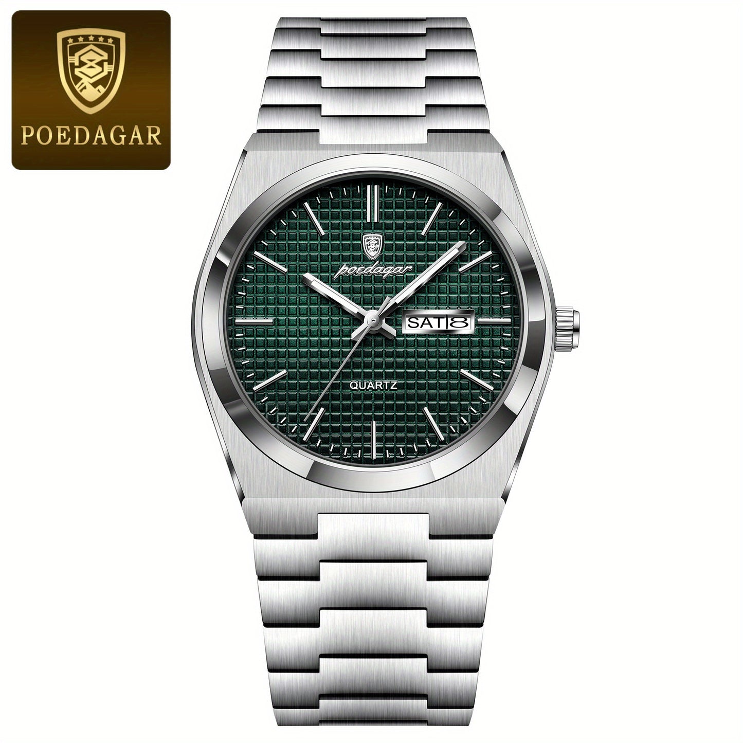 POEDAGAR Men's Luxury Sport Watch, Military Luminous Date Week, Stainless Steel Quartz, Casual Style, Pointer Display, Electronic Movement, Zinc Alloy Case, Stainless Steel Band, Round Dial Beauty World Shop