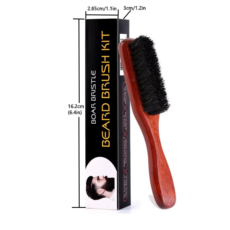 1Pc Brush Beard Grooming Brush Wood Handle Boar Bristle Barber Hair Styling Comb Traightens and Promotes Beard Growth