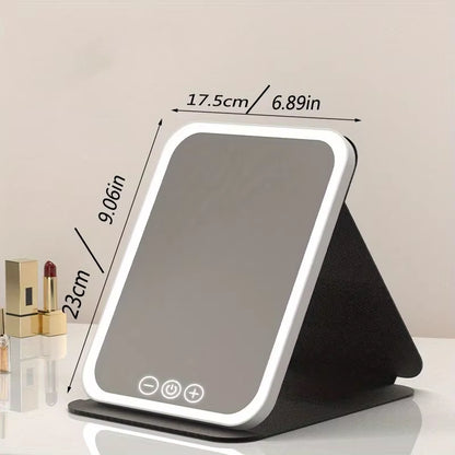 LED Makeup Mirror 3 Colors Lighting Dimmable with Touch Screen Fold Cosmetic Makeup Mirror Rechargeable Tabletop for Travel Home