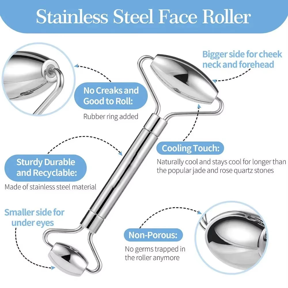 1/3PCS Face Ice Roller Stainless Steel Gua Sha Board Face Massage Roller Facial Massager Face Lifting Beauty Skin Care Tools