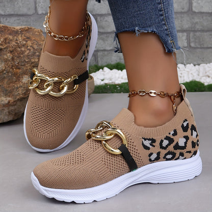 Women's Trendy Leopard Print Shallow Mouth Walking Shoes, Lightweight Low Top Sport Flat Shoes Koningsdag/King's Day