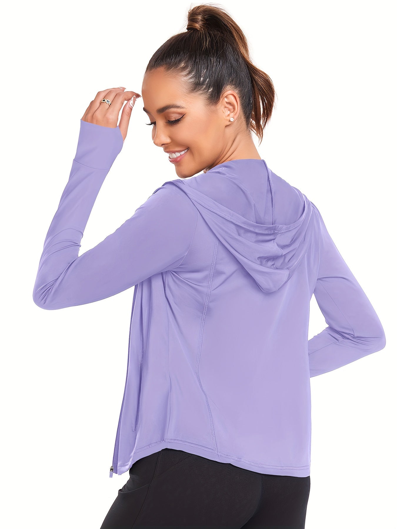 Women's Full-Zip Long Sleeve Sport Shirt with Thumbhole Design - Moisture-Wicking Protection Yoga Running Top, Light Blue All-Season Machine Washable Activewear, Running Shirt | Sporty Look | Stretchable Fabric Beauty World Shop