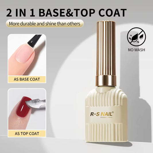 RS NAIL 2 in 1 No Wipe Top Coat and Base Coat Gel Nail Polish Multifunctional Base Gel Semi-Permanent Soak off Gel Nail Lacquer