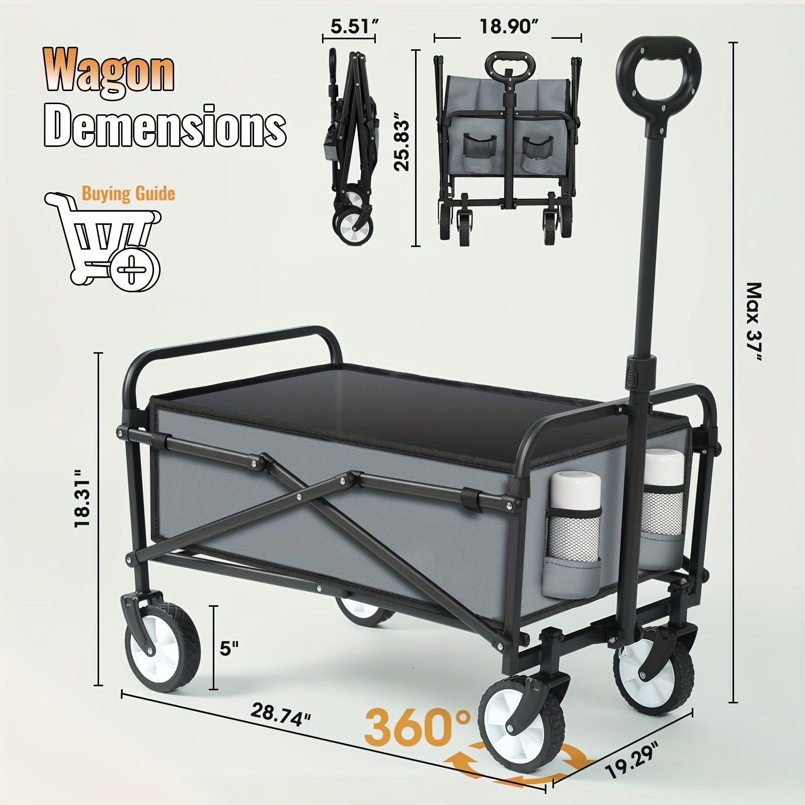 200LBS/230LBS Weight Wagon Cart Foldable, Collapsible Folding Wagon With All-Terrain Wheels & Adjustable Handle, Portable Heavy Duty 200LBS Weight Capacity For Grocery Shopping, Sport, Camping, Garden, Outdoor Use Beauty World Shop