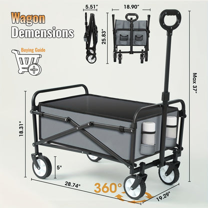 200LBS/230LBS Weight Wagon Cart Foldable, Collapsible Folding Wagon With All-Terrain Wheels & Adjustable Handle, Portable Heavy Duty 200LBS Weight Capacity For Grocery Shopping, Sport, Camping, Garden, Outdoor Use Beauty World Shop
