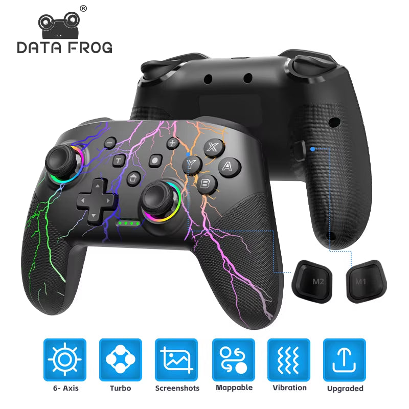 Wireless Controller for Switch OLED Console Pro Gamepad with Rechargeable Battery Programmable Turbo Function RGB Light
