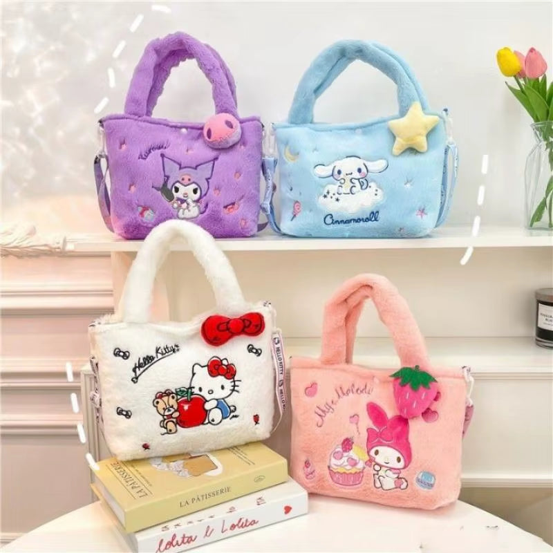 1Pc Sanrio Hello Kitty Plush Bag Kawaii Kuromi My Melody Cute Cartoon Anime Handbag Cinnamoroll Storage Tote Bags Women Gifts