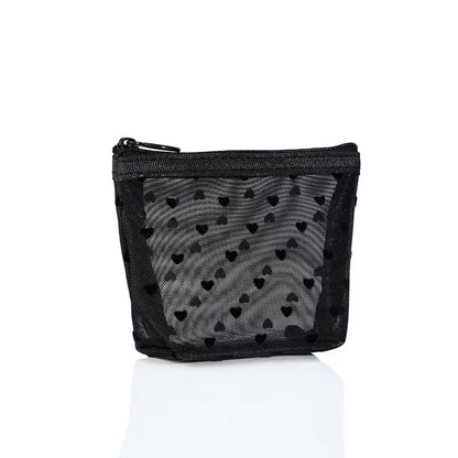 Nylon Mesh Cosmetic Bag Zipper Heart Shaped Toiletry Organizer Makeup Bags Multifunctional Women Lipstick Key Coin Purse Pouch