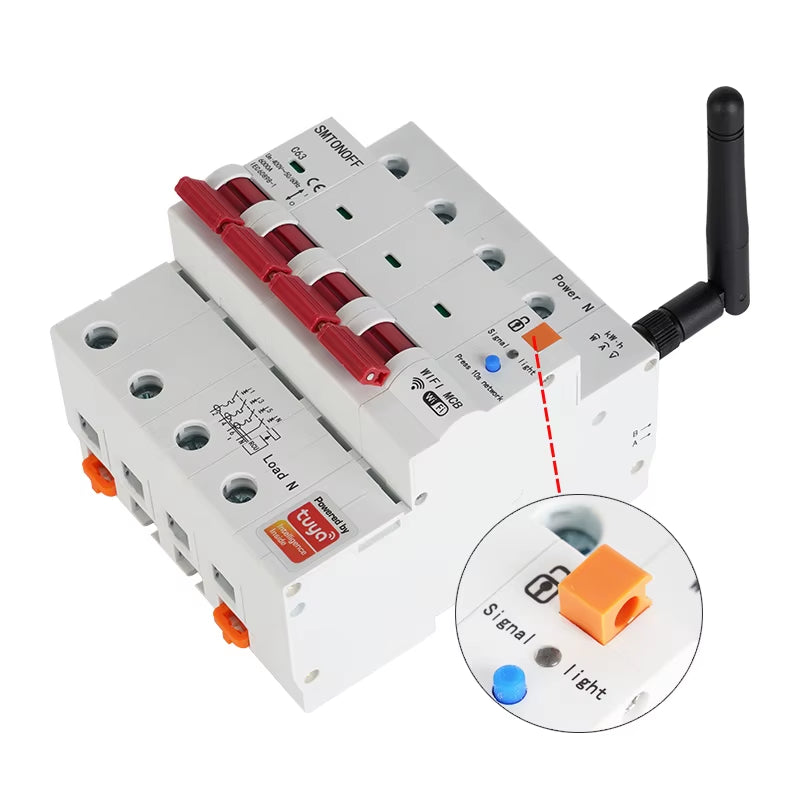 Tuya Smart Wifi 4P MCB 63A RS485 Breaker Prepaid Meter Timer Switch Voltage Current Protector Voice Control Alexa Alice