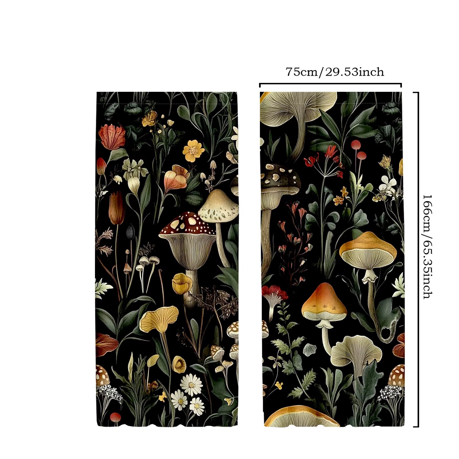2Pcs Classic Polyester Mushroom and Moth Curtains, Retro Forest Pattern Drapes for Bedroom, 52X84 Inches, Nature-Inspired Home D