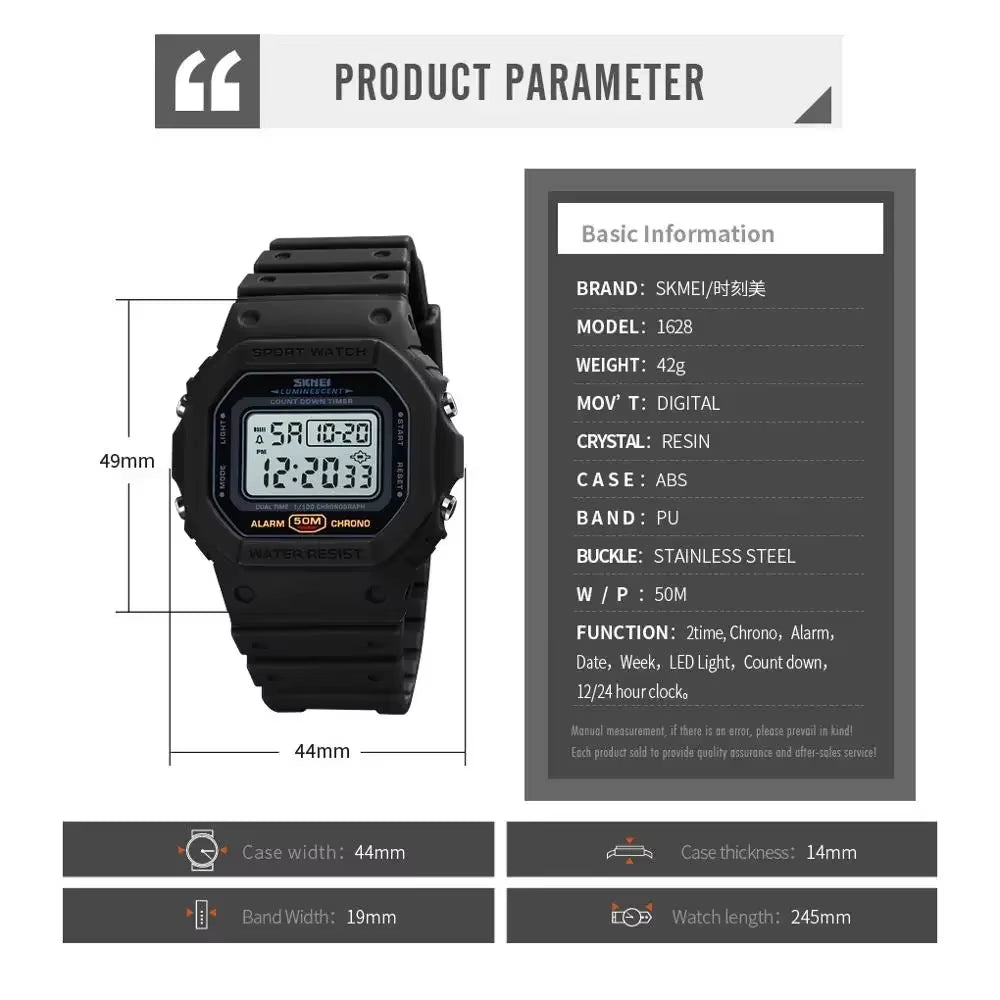 1628 Luxury Digital Men Watches Sports Waterproof Electronic Mens Wristwatches Military Back Light Clock 1988 Reloj Hombre