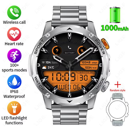 Military Smart Watch Men 1000Mah Battery Outdoors LED Flashlight Waterproof Heart Rate Sport BT Call 1.7" AMOLED Smartwatch