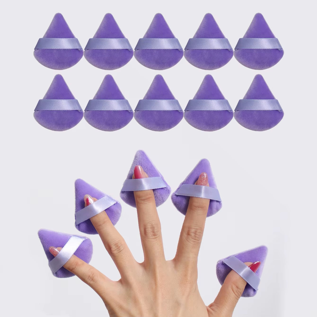 10Pcs Mini Triangle Shape Velvet Powder Puffs, Soft Makeup Blender Sponges for Face Contouring, Eyes & Corners