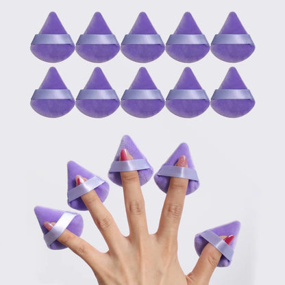 10Pcs Mini Triangle Shape Velvet Powder Puffs, Soft Makeup Blender Sponges for Face Contouring, Eyes & Corners