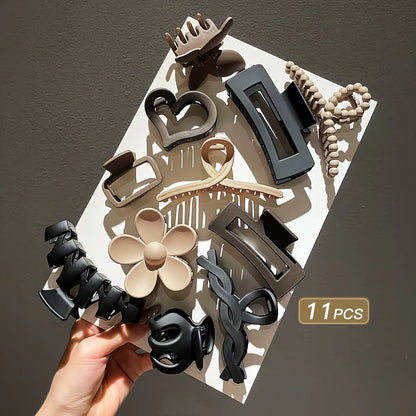 11Pcs Women'S High-End Frosted Clip Set Women'S Back Head Hair Shark Clip Headwear Valentine'S Day Hair Accessories 2025