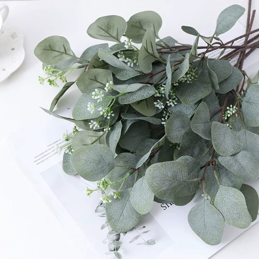 Artificial Eucalyptu Leaves Stems Eucalipto Branche Carrying Fruit Christmas Floral Bouquets Wedding Holiday Greenery Home Decor