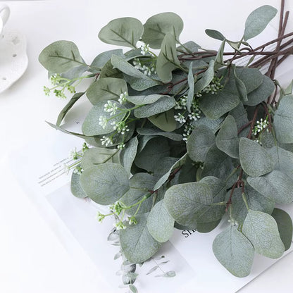 Artificial Eucalyptu Leaves Stems Eucalipto Branche Carrying Fruit Christmas Floral Bouquets Wedding Holiday Greenery Home Decor