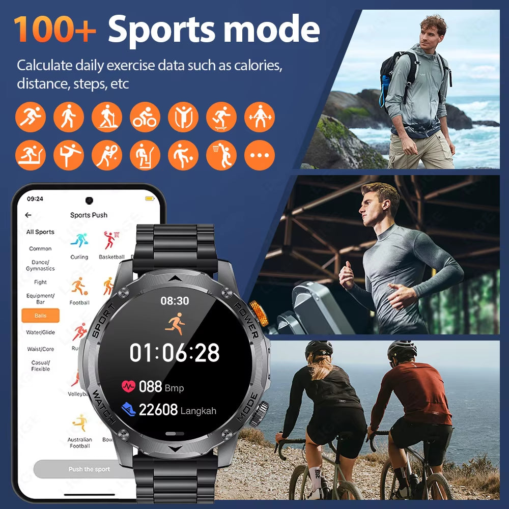 Military Smart Watch Men 1000Mah Battery Outdoors LED Flashlight Waterproof Heart Rate Sport BT Call 1.7" AMOLED Smartwatch