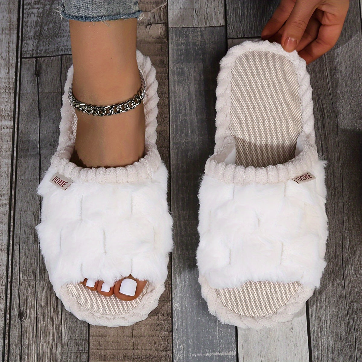 Colorblock Faux Fur Slippers, Casual Slip On Plush Lined Shoes, Comfortable Indoor Home Slippers Beauty Fashion