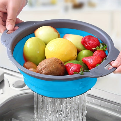 1/2 Set of Round Kitchen Draining Baskets, Foldable Funnel - Includes One Large And One Small, Perfect for Draining Pasta, Vegetables, And Fruits (Green, Red, Blue) Beauty Fashion