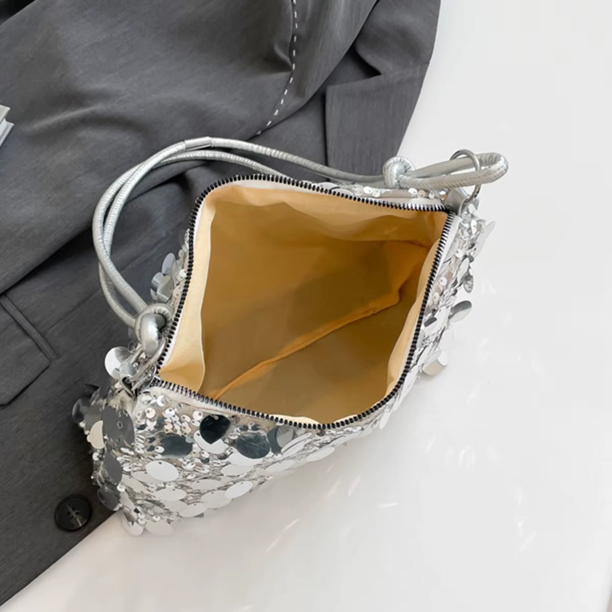 Women'S Sparkling Sequin Evening Shoulder Bag Glittering Gold Silver Secure Zipper Shiny Party Bag for Dinner Ball Handbag