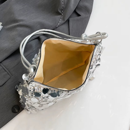 Women'S Sparkling Sequin Evening Shoulder Bag Glittering Gold Silver Secure Zipper Shiny Party Bag for Dinner Ball Handbag