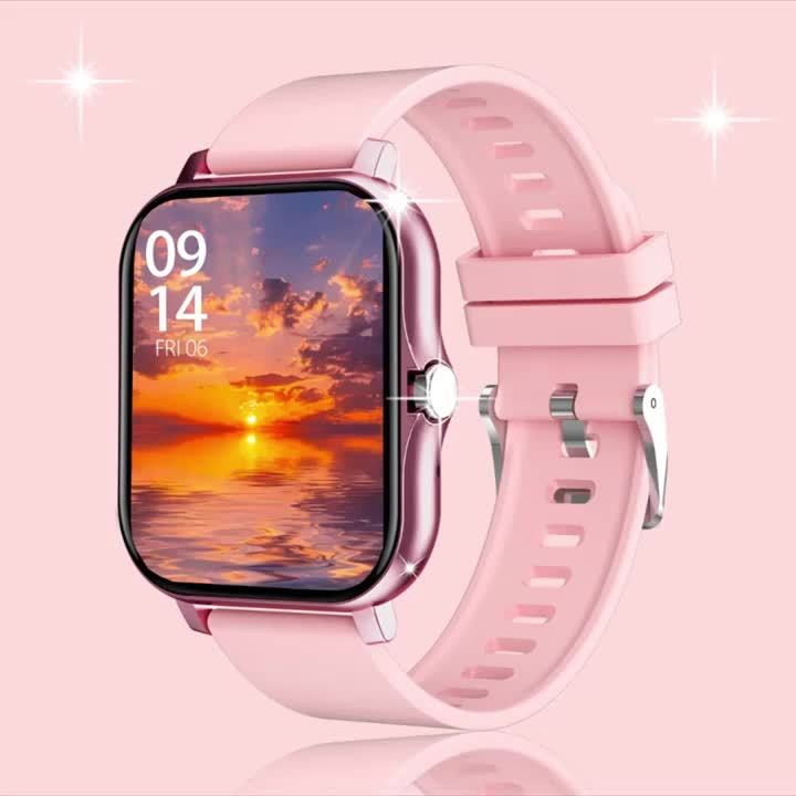 Smart Watch with Wireless Calling, Music Playback & Voice Assistant - Pink Silicone Strap, Dual Display, Remote Photo Control, Wireless, Compatible with Android/iPhone, Unisex Sport Watch for Men & Women, Ideal Gift for Holid