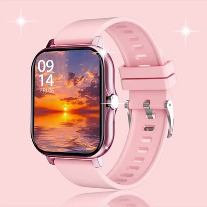 Smart Watch with Wireless Calling, Music Playback & Voice Assistant - Pink Silicone Strap, Dual Display, Remote Photo Control, Wireless, Compatible with Android/iPhone, Unisex Sport Watch for Men & Women, Ideal Gift for Holid