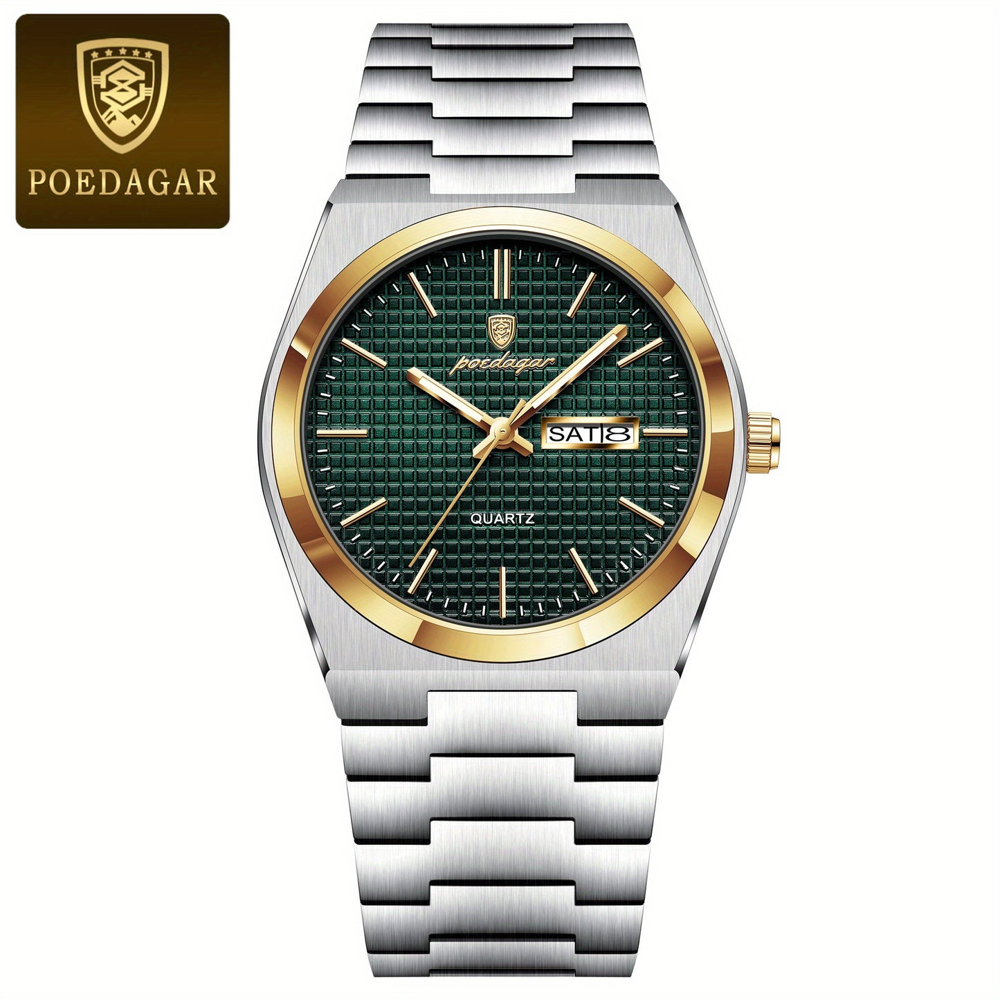 POEDAGAR Men's Luxury Sport Watch, Military Luminous Date Week, Stainless Steel Quartz, Casual Style, Pointer Display, Electronic Movement, Zinc Alloy Case, Stainless Steel Band, Round Dial Beauty World Shop