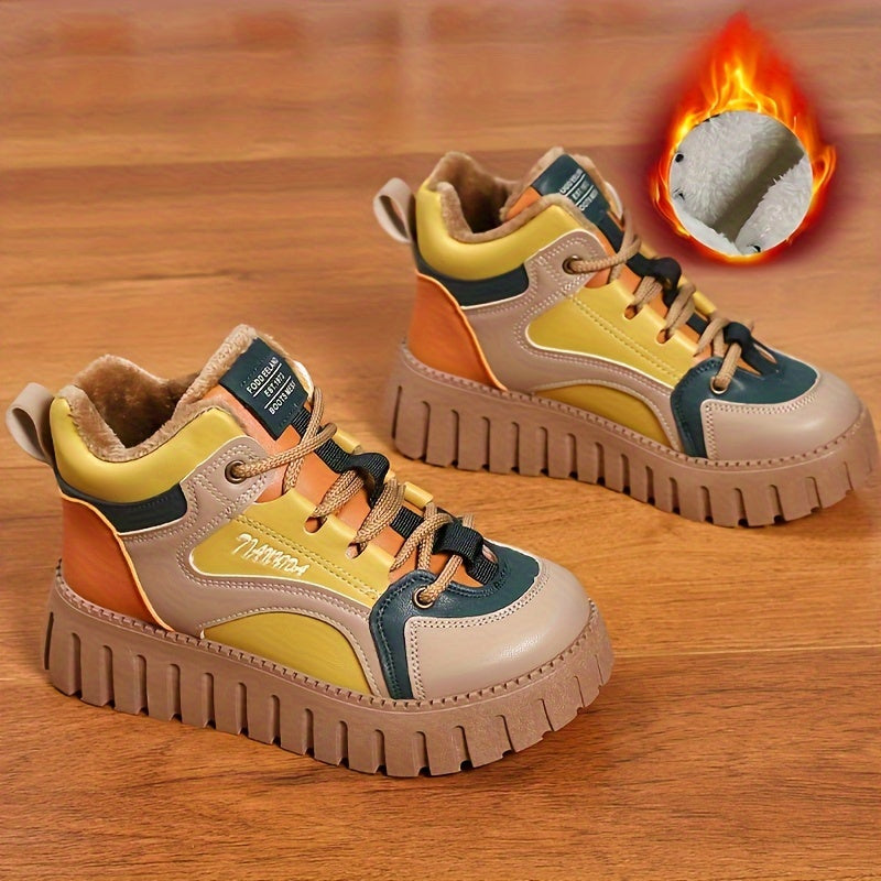 Women's Non-Slip Color Block Sport Shoes with Thickened Medium Tube and Warm Thick Bottom Beauty World Shop
