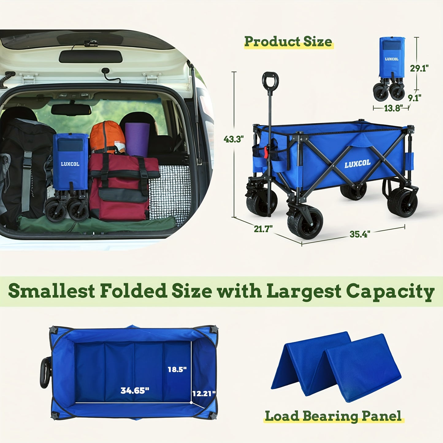 200LBS/230LBS Weight Wagon Cart Foldable, Collapsible Folding Wagon With All-Terrain Wheels & Adjustable Handle, Portable Heavy Duty 200LBS Weight Capacity For Grocery Shopping, Sport, Camping, Garden, Outdoor Use Beauty World Shop