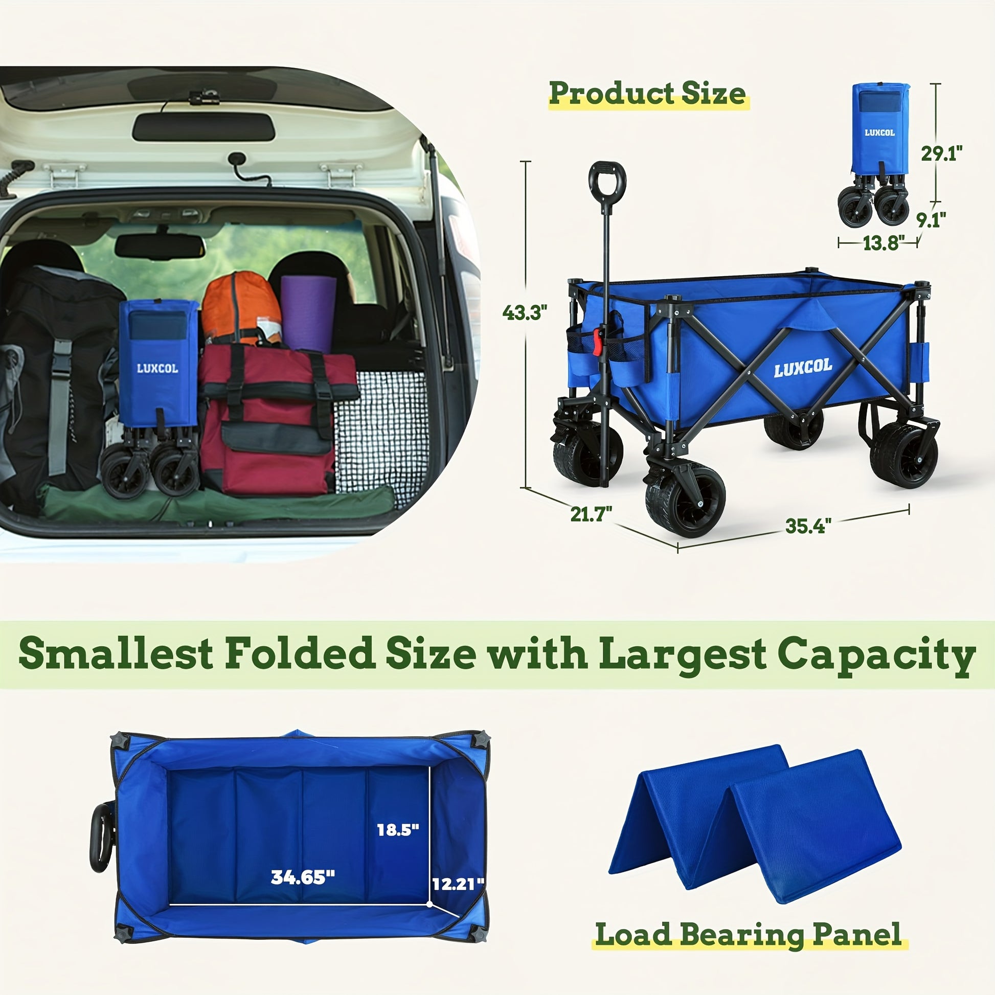200LBS/230LBS Weight Wagon Cart Foldable, Collapsible Folding Wagon With All-Terrain Wheels & Adjustable Handle, Portable Heavy Duty 200LBS Weight Capacity For Grocery Shopping, Sport, Camping, Garden, Outdoor Use Beauty World Shop