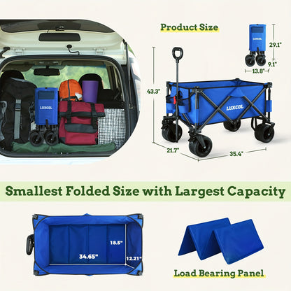 200LBS/230LBS Weight Wagon Cart Foldable, Collapsible Folding Wagon With All-Terrain Wheels & Adjustable Handle, Portable Heavy Duty 200LBS Weight Capacity For Grocery Shopping, Sport, Camping, Garden, Outdoor Use Beauty World Shop
