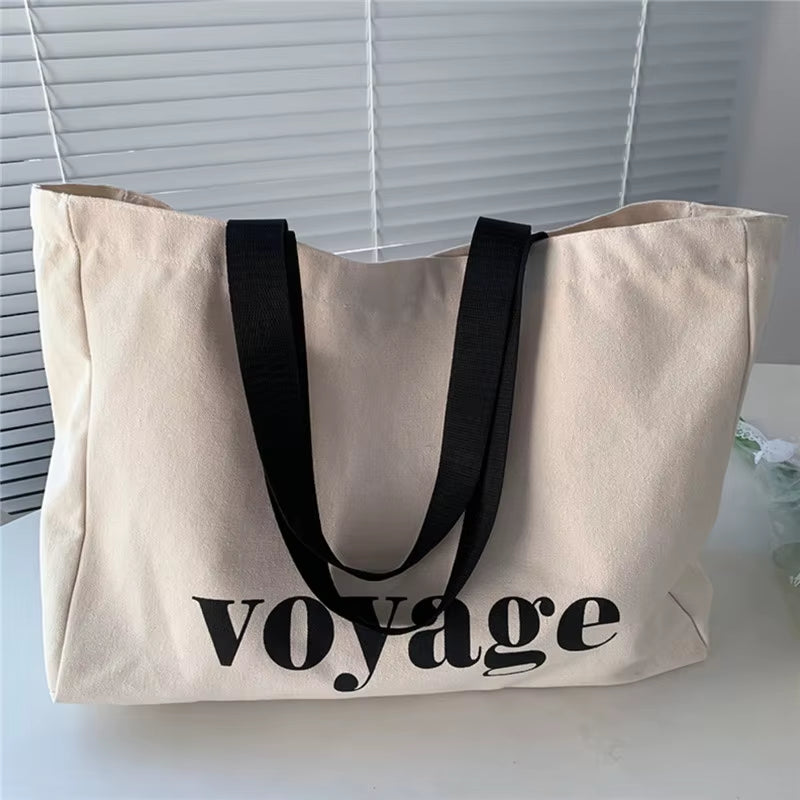 Letter Voyage Canvas Handbag Shoulder Bag Bags for Women Large Capacity Travel Shopping Tote Bag, Student School Bags