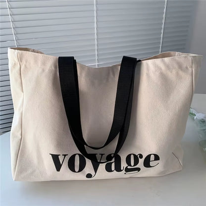 Letter Voyage Canvas Handbag Shoulder Bag Bags for Women Large Capacity Travel Shopping Tote Bag, Student School Bags