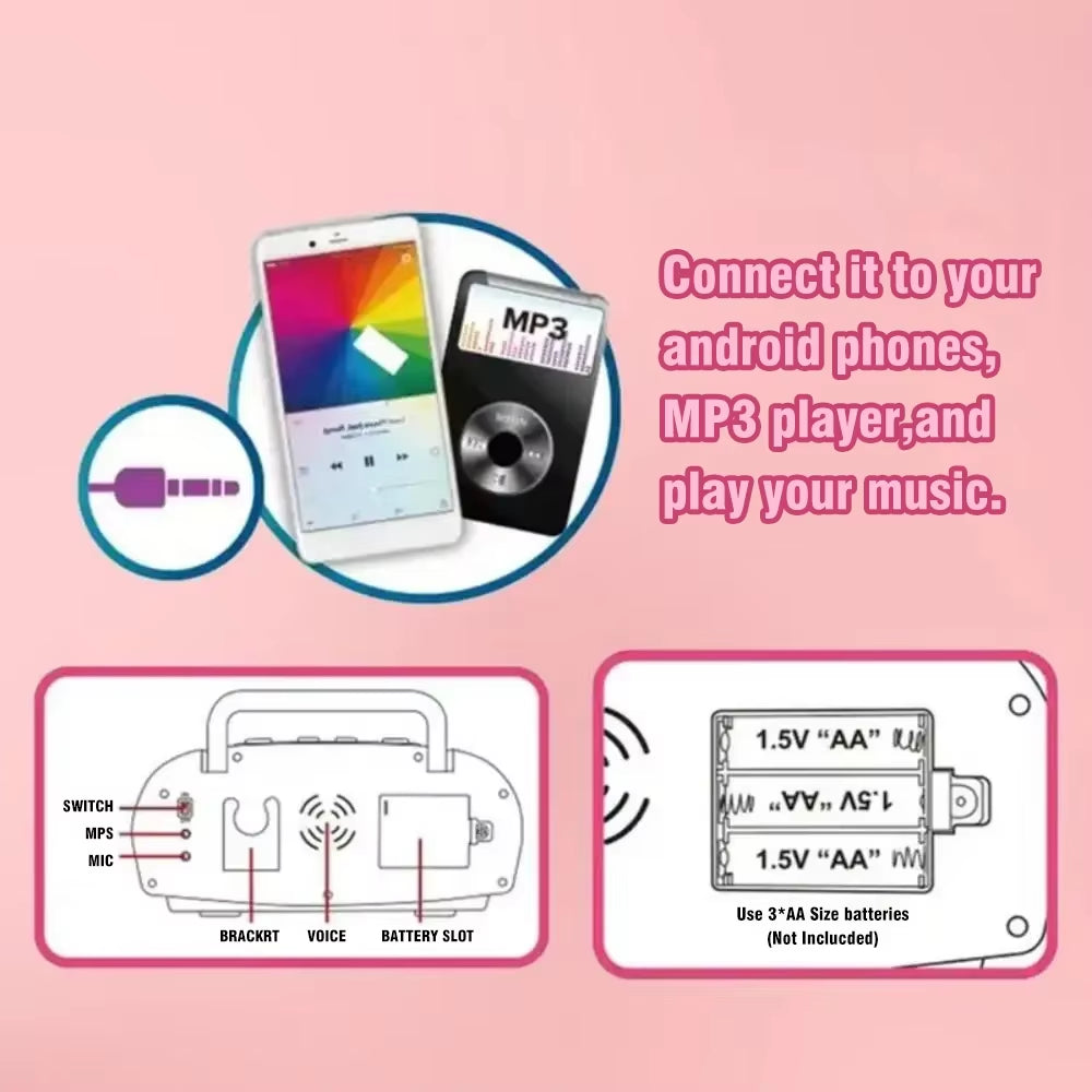 Portable Singing Machine with Microphone Radio Music Speaker Karaoke Children'S Toy Musical Instrument Girl Boys Birthday Gifts