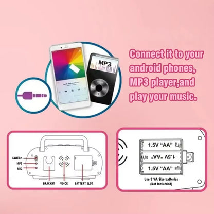 Portable Singing Machine with Microphone Radio Music Speaker Karaoke Children'S Toy Musical Instrument Girl Boys Birthday Gifts
