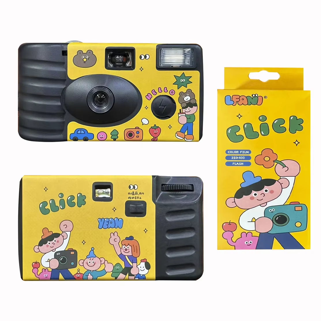 12/27 Sheets Retro Disposable Film Camera Retro Sport Black and White Color Film Dummy Machine with Flash FYE Illustrator Union