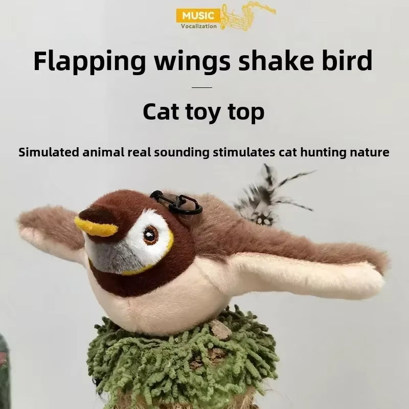 Interactive Cat Toys Rechargeable Bird Chirping Clapbirds Cute Touch-Sensitive Plush Toys with Added Catnip. Accessories Toy For