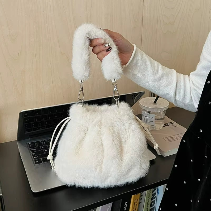 New Trendy Fluffy Commuter Simple Crossbody Bags for Women Fashion Shoulder Handle Storage Bag Texture and Versatile Bucket Bag