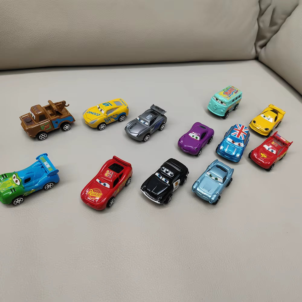 12Pcs/Set Hot Sale Pixar Cars Lightning Mcqueen Jackson Storm Mater Pvc Model Back-Force Car Toy for Kids Birthday Gift Set