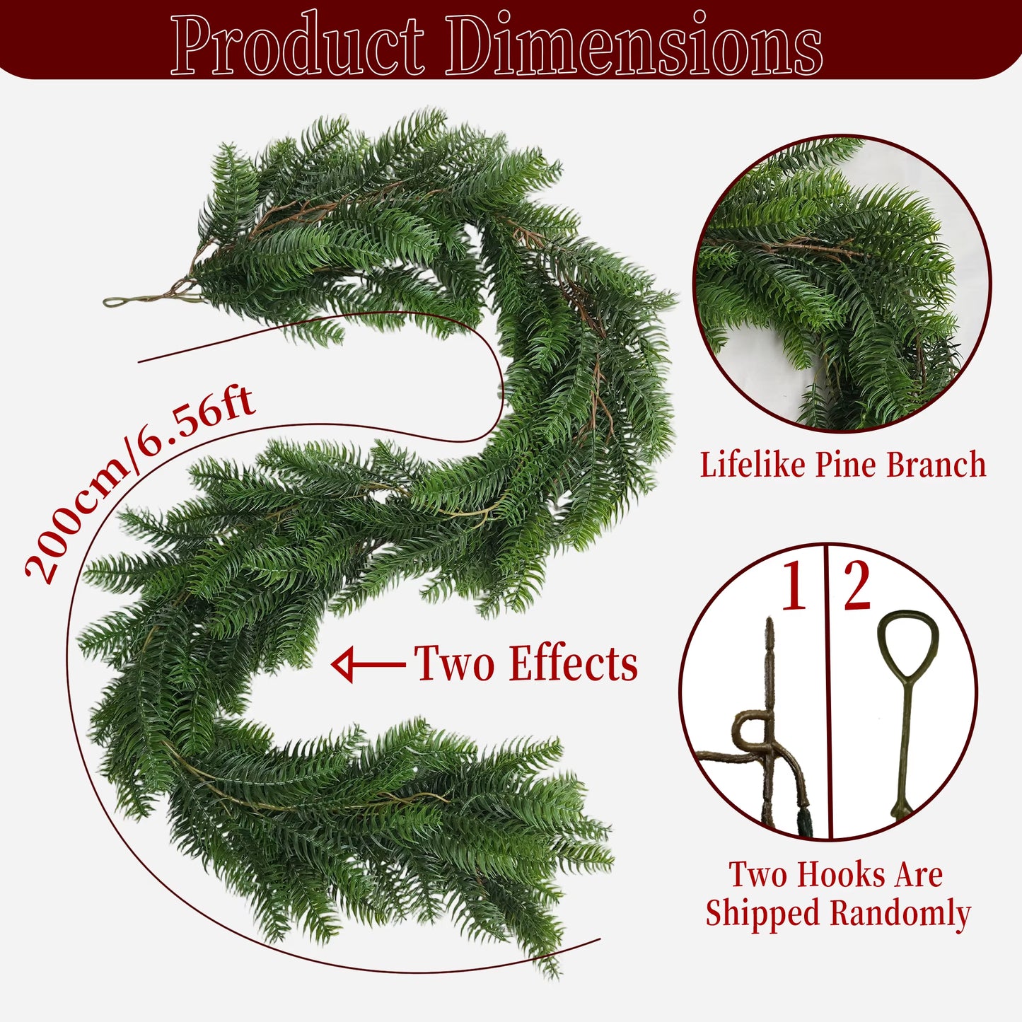 1.8/2M Artificial Christmas Wreath Norfolk Garland 2025 Christmas Decoration Artificial Plant Home Decor Room Decor Thanksgiving