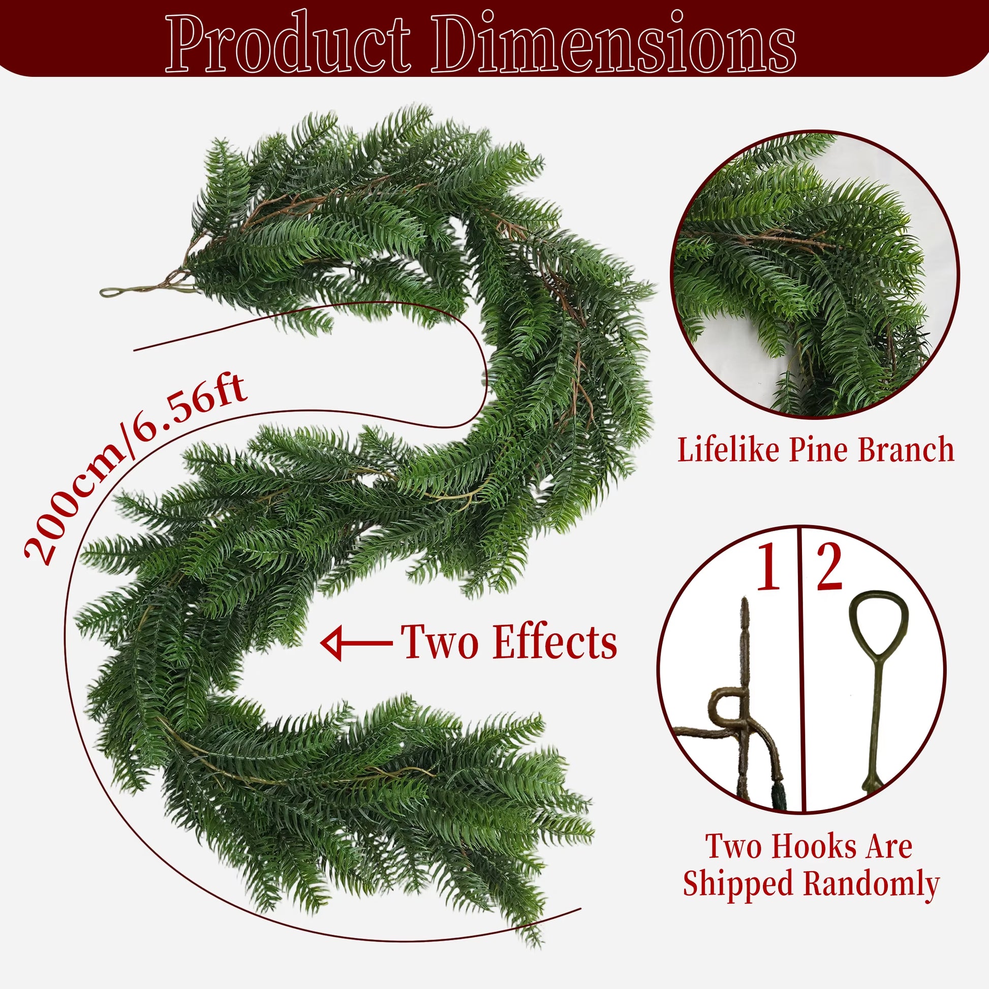 1.8/2M Artificial Christmas Wreath Norfolk Garland 2025 Christmas Decoration Artificial Plant Home Decor Room Decor Thanksgiving
