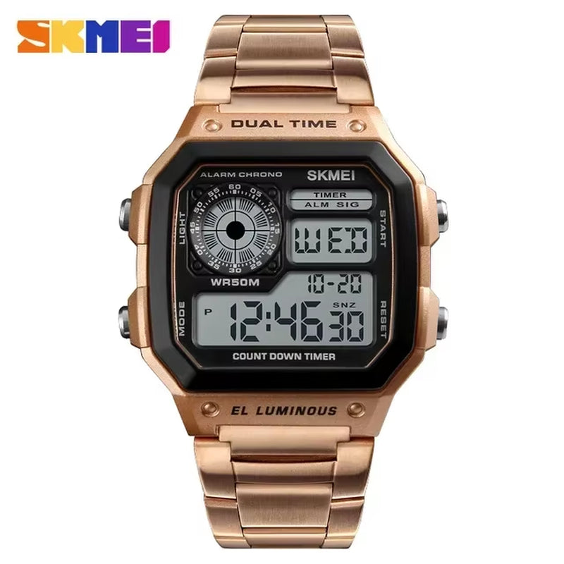 1335 Digital Watch for Men Retro Sports Waterproof Chrono Electronic Mens Wristwatches Stainless Steel Clock Reloj Hombre