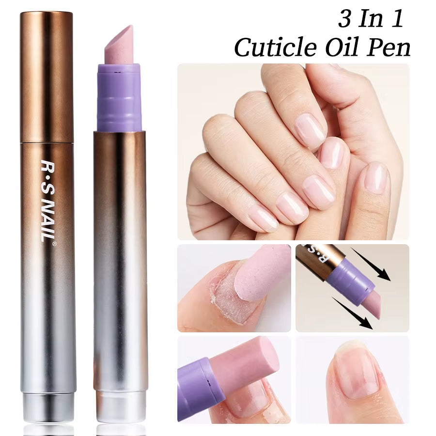 RSNAIL 3-In-1 Cuticle Oil Pen with Ceramic Nail Pusher for Hangnails Dry & Damaged Nails -Nail Care Pen for Repair & Nourishment