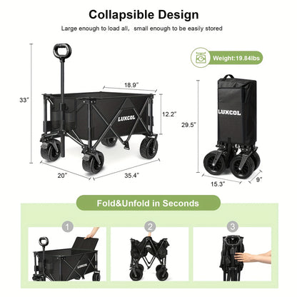200LBS/230LBS Weight Wagon Cart Foldable, Collapsible Folding Wagon With All-Terrain Wheels & Adjustable Handle, Portable Heavy Duty 200LBS Weight Capacity For Grocery Shopping, Sport, Camping, Garden, Outdoor Use Beauty World Shop