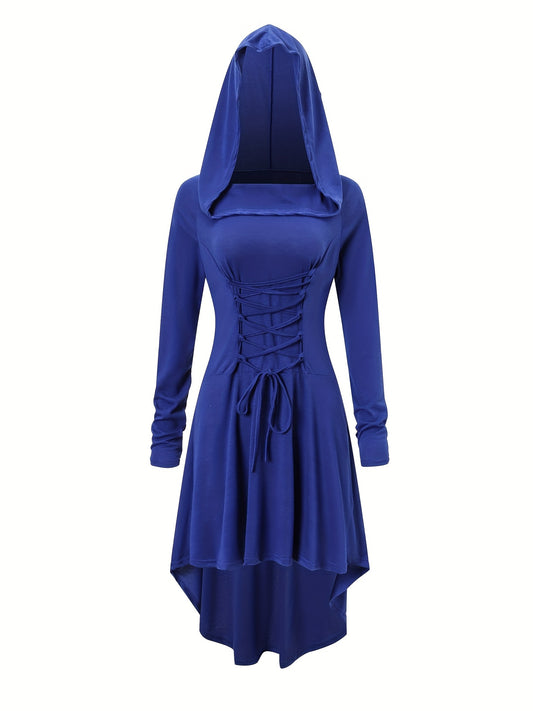 Women's Hooded Dress with Hood - A-Line -Length Gown, Asymmetrical Hem & Adjustable Waist Tie Belt, Machine Washable Costume Dress for Weddings, Proms, Themed Parties & Medieval Events Beauty Fashion