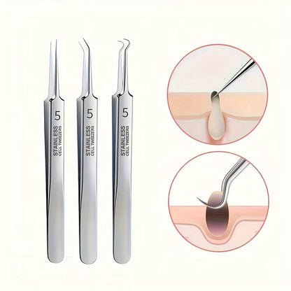 1/3Pcs Extra Fine No. 5 Cellular Acne Blackhead Tweezers,Facial Beauty Remove Acne Needle Tools for Skin Care,Blackhead Clip