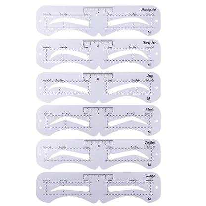 The New Fixed PVC Eyebrow Shaper Template Can Be Reused with High-Quality Stickers for Elegant Eyebrow Makeup Tools 6PCS